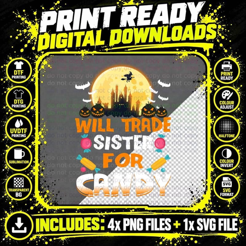 Halloween Candy Trade T-Shirt, Spooky Halloween Theme Png SVG Digital Bundle