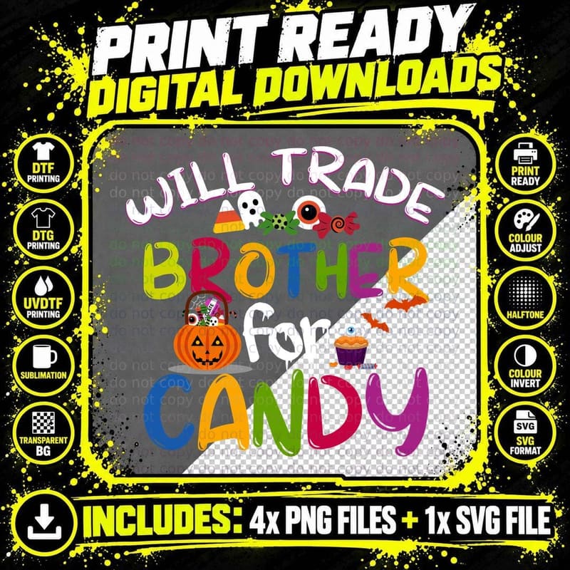 Halloween Candy Trade T-Shirt, Trick or Treat Png SVG Digital Bundle