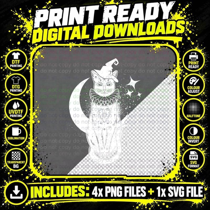Halloween Cat T-Shirt, Spooky Feline Design Png SVG Digital Bundle