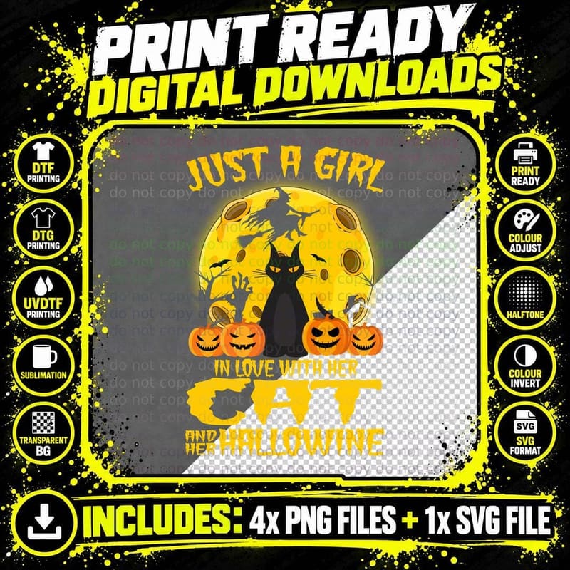 Halloween Cat T-Shirt, Spooky Pet Love Print Png SVG Digital Bundle