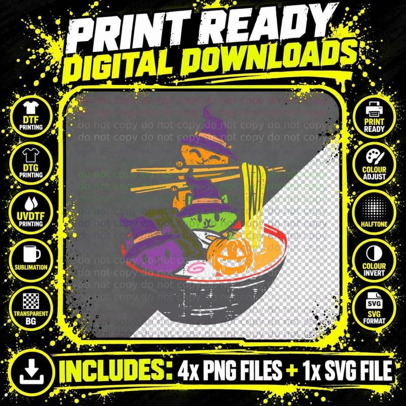 Halloween Cats Ramen Japanese Noodles Food T-Shirt Png SVG Digital Bundle