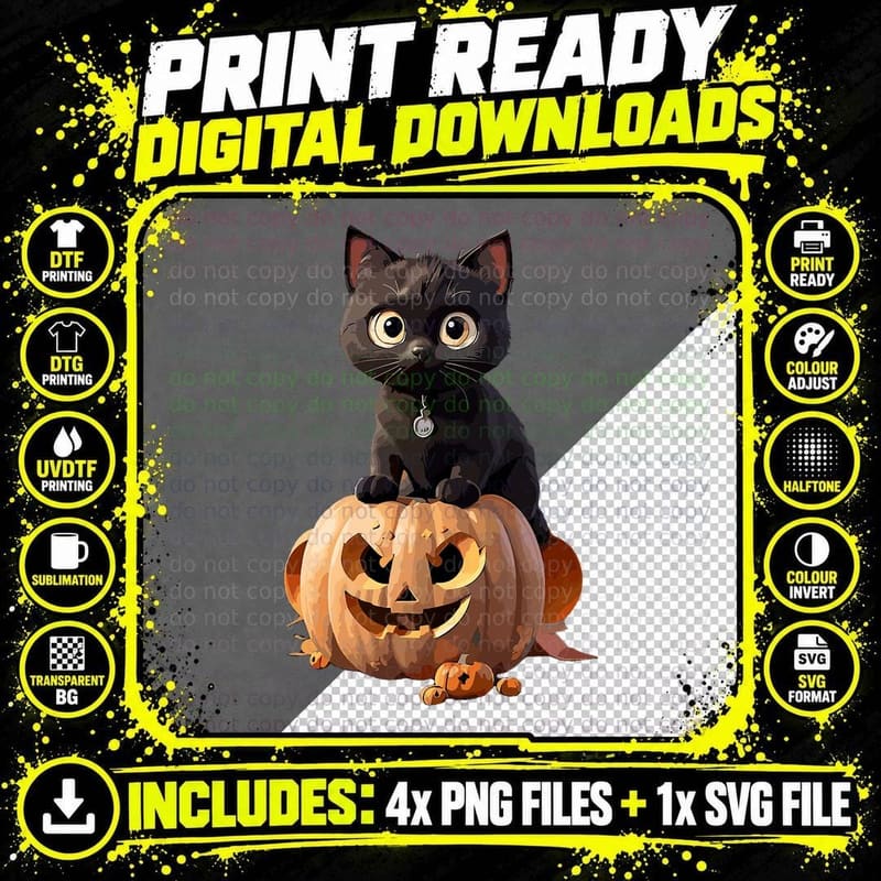 Halloween Cats, Spooky Cat T-Shirt, Pet Lover Apparel Png SVG Digital Bundle