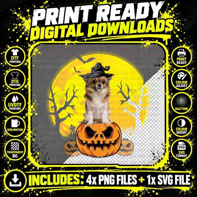 Halloween Chihuahua T-Shirt, Spooky Pet Costume Png SVG Digital Bundle