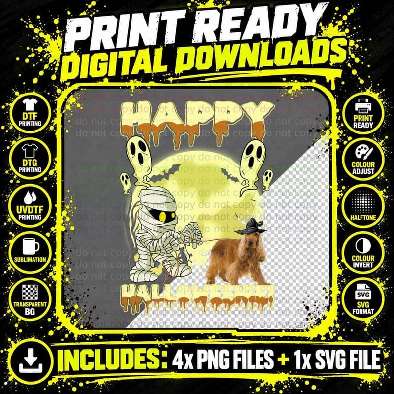 Halloween Cocker Spaniel Mummy T-Shirt Png SVG Digital Bundle