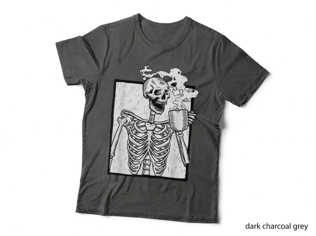 Halloween Coffee Drinking Skeleton Skull Sweatshirt, Spooky Season T-Shirt