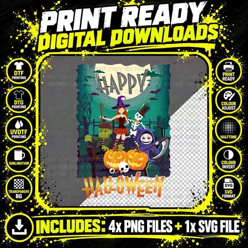 Halloween Costume Characters T-Shirt, Spooky Party Wear Png SVG Digital Bundle