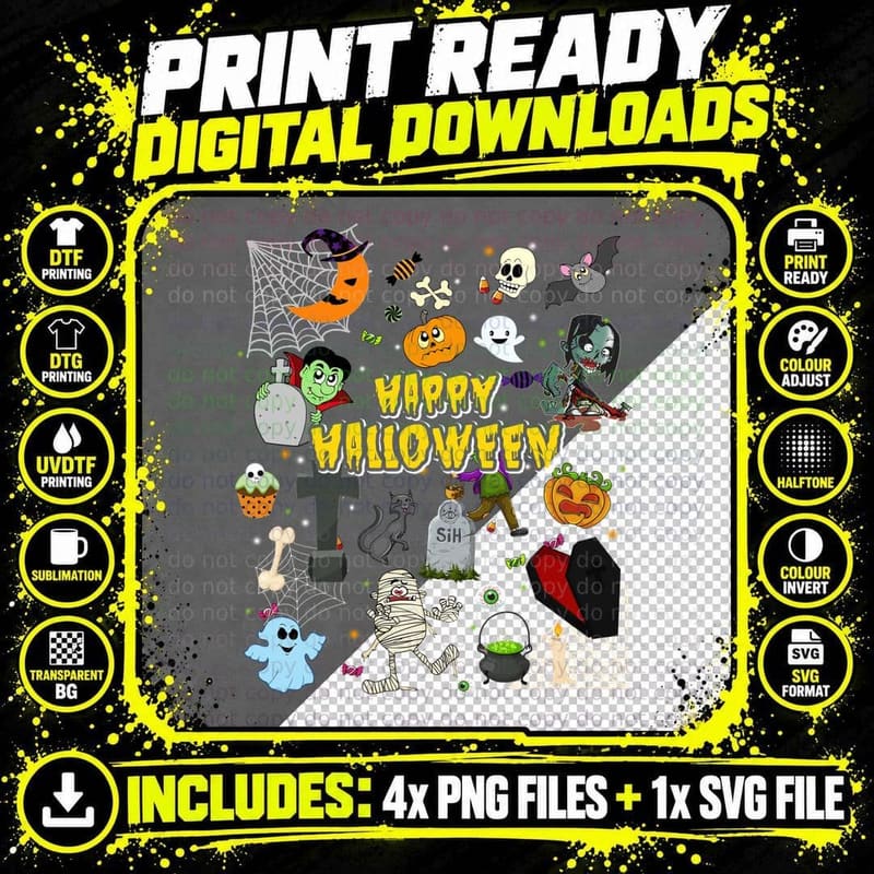 Halloween Costume Party T-Shirt, Spooky Theme Design Png SVG Digital Bundle