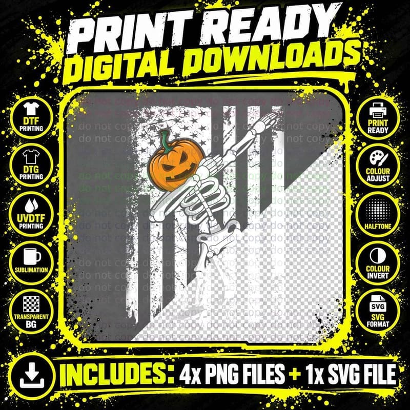 Halloween Dabbing Skeleton T-Shirt Png SVG Digital Bundle