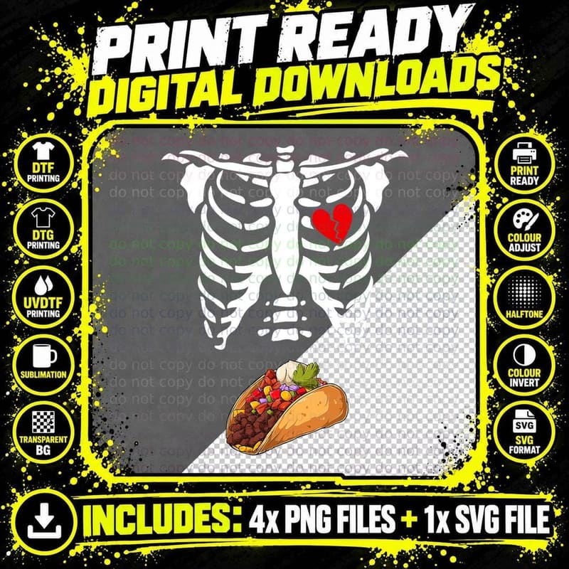 Halloween Dad Skeleton Taco Belly Funny Pregnancy Couple Png SVG Digital Bundle