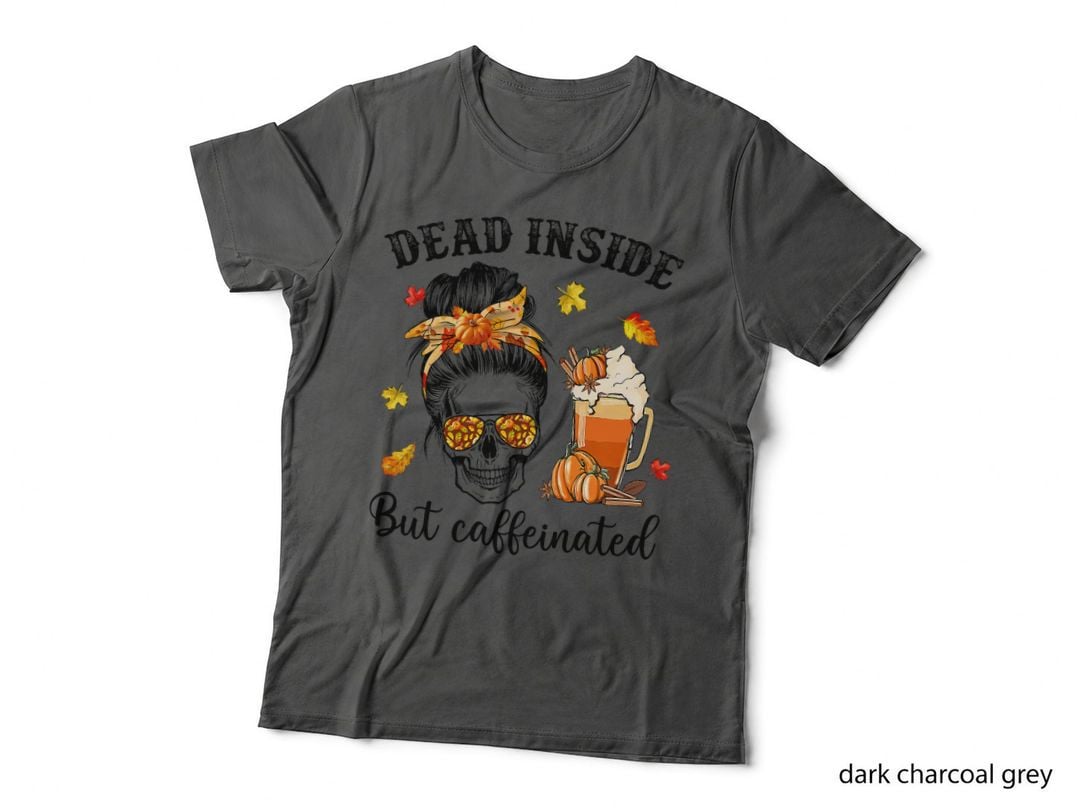Halloween Dead Inside but Caffeinated Bun Hair Skull Girl T-Shirt