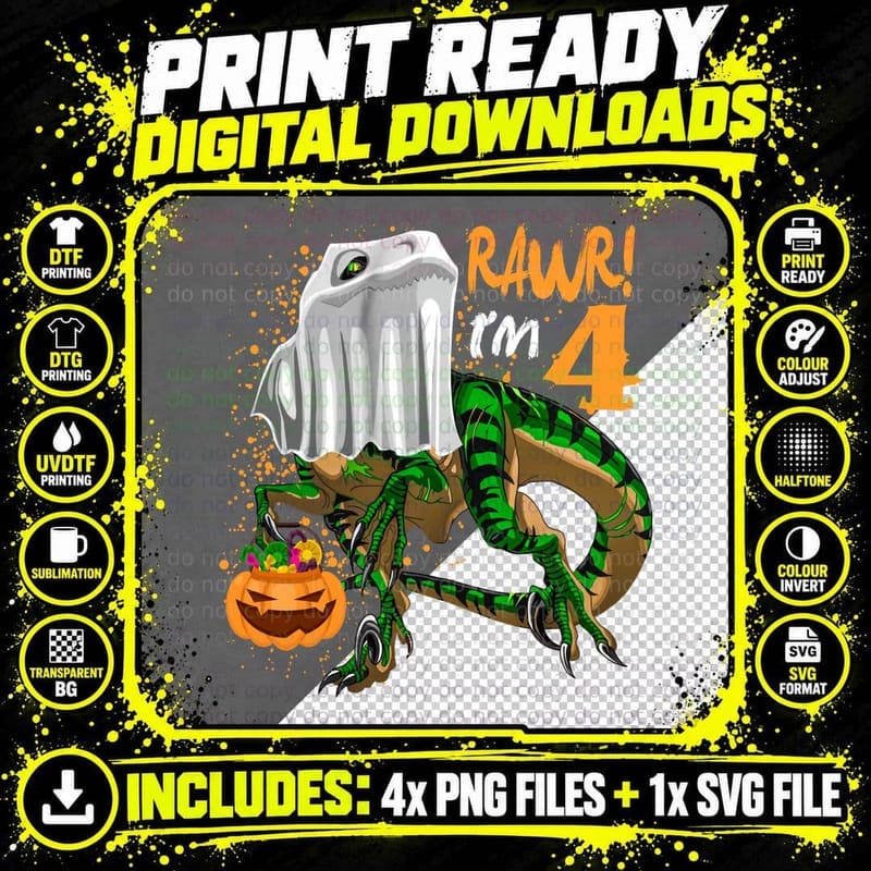 Halloween Dinosaur T-Shirt, Spooky Halloween Costume Png SVG Digital Bundle