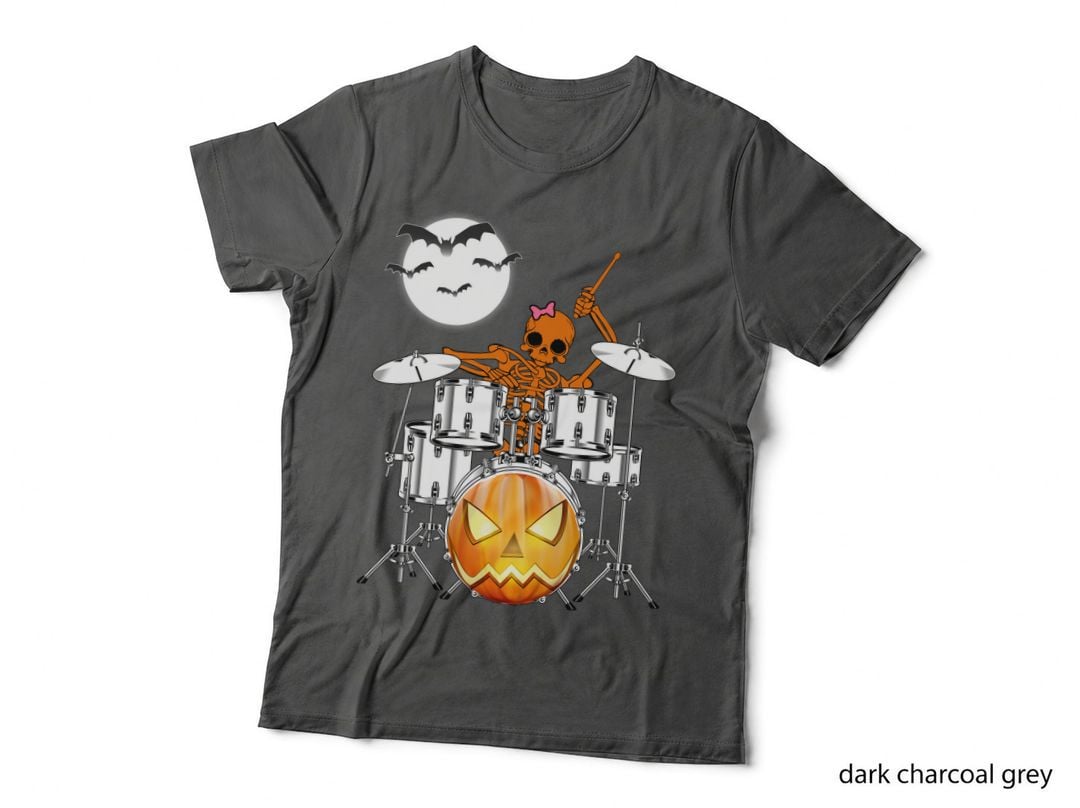 Halloween Drum Skeleton T-Shirt, Spooky Music Theme