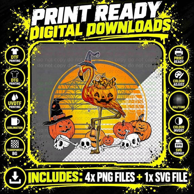 Halloween Flamingo Pumpkin T-Shirt Png SVG Digital Bundle