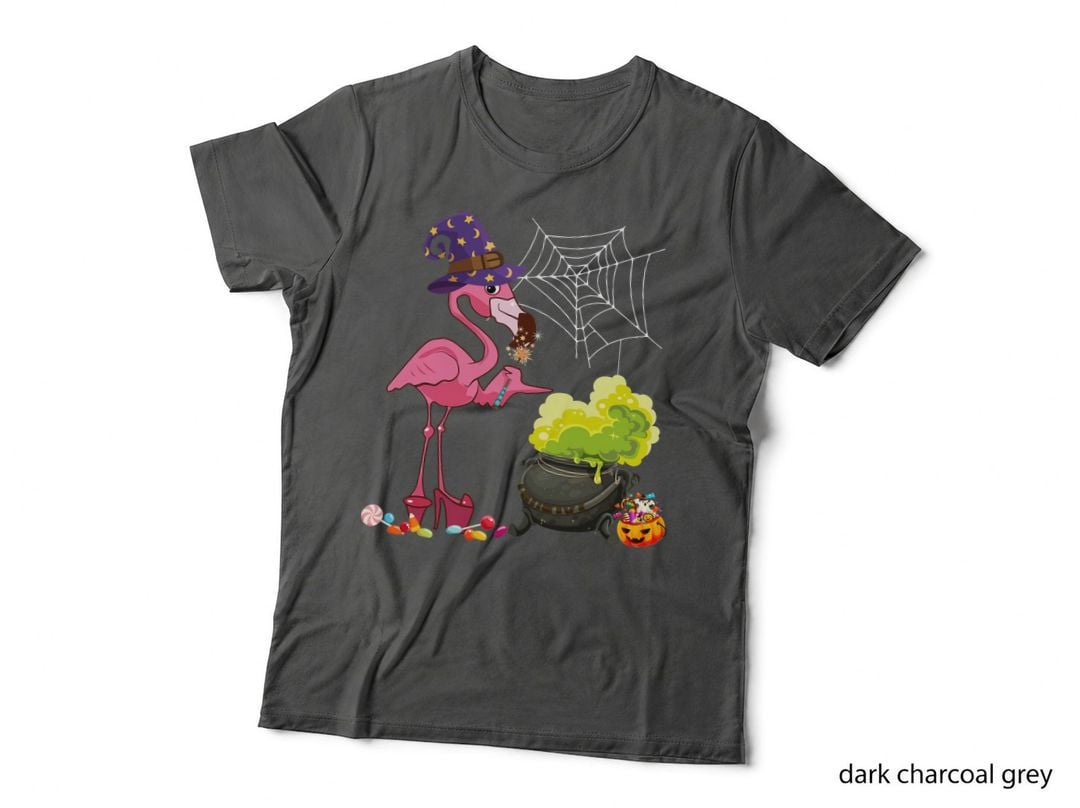 Halloween Flamingo Witch T-Shirt, Spooky Witchcraft, Pet Lover Apparel
