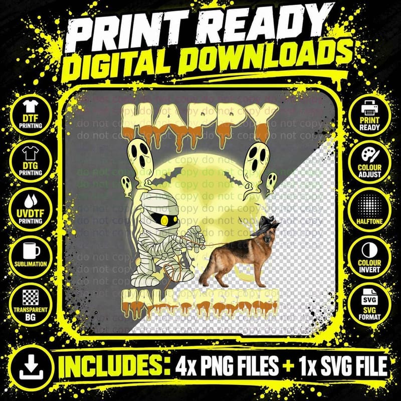 Halloween German Shepherd T-Shirt, Spooky Costume Png SVG Digital Bundle
