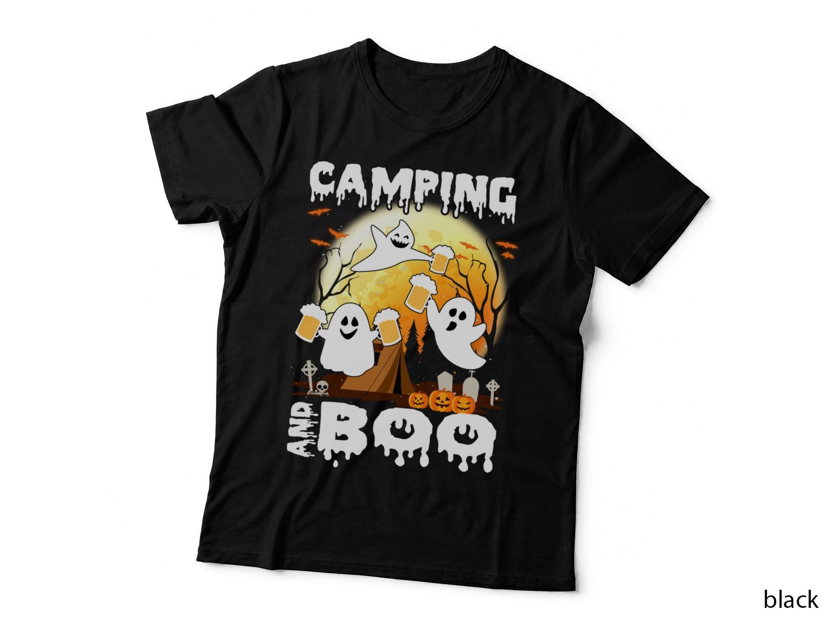 Halloween Ghost Camping T-Shirt, Spooky Campfire Design