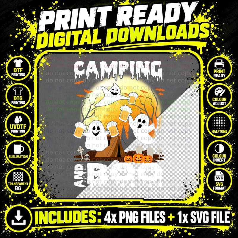 Halloween Ghost Camping T-Shirt, Spooky Campfire Design Png SVG Digital Bundle