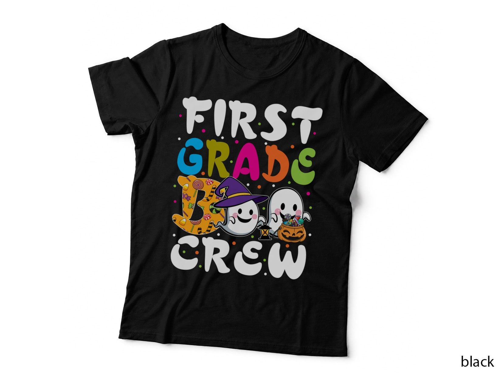 Halloween Ghost Crew T-Shirt, Spooky Costume Print, Kids Halloween Apparel