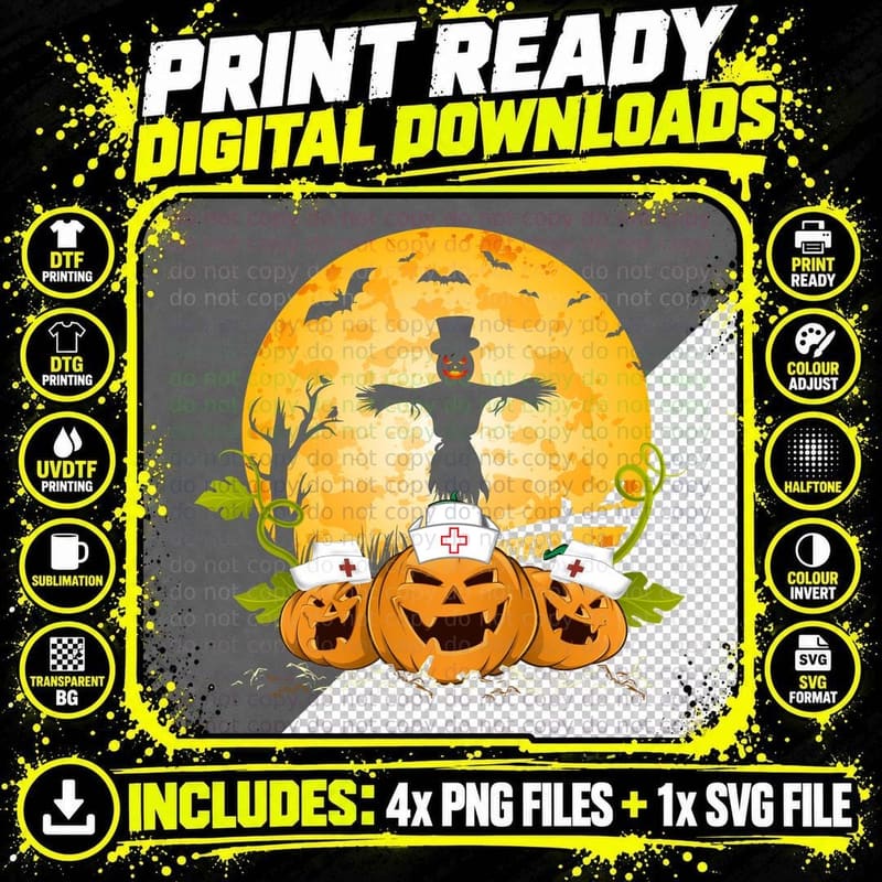 Halloween Ghost Nurse Pumpkins T-Shirt Png SVG Digital Bundle