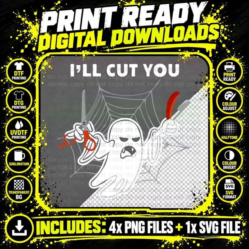 Halloween Ghost Scissors T-Shirt, Spooky Scarecrow Design Png SVG Digital Bundle