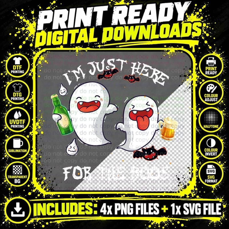 Halloween Ghosts Drinking Beer T-Shirt Png SVG Digital Bundle