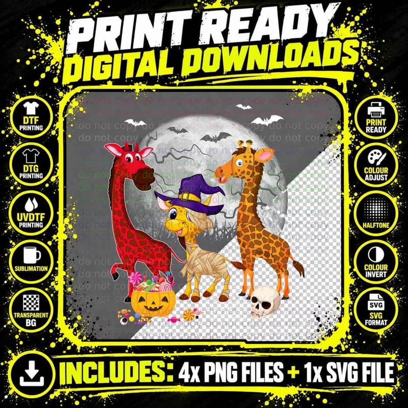 Halloween Giraffe Costume T-Shirt, Spooky Animal Print Png SVG Digital Bundle