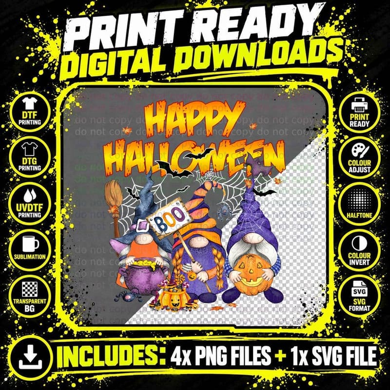 Halloween Gnome Boo T-Shirt, Halloween Costume Theme Png SVG Digital Bundle