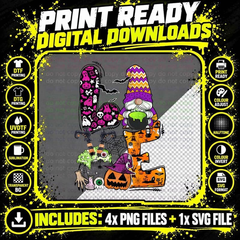 Halloween Gnome T-Shirt, Spooky Halloween Print Png SVG Digital Bundle