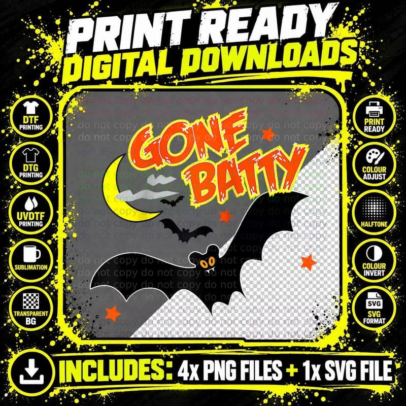 Halloween Gone Batty, Halloween, Spooky, Gift T-Shirt Png SVG Digital Bundle