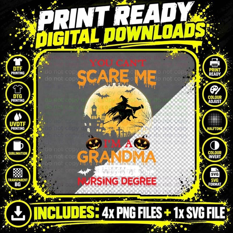 Halloween Grandma Nursing Degree T-Shirt Png SVG Digital Bundle