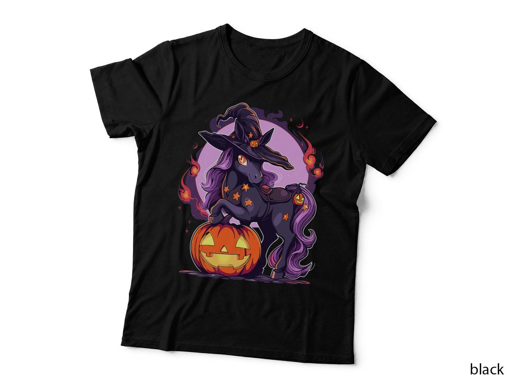 Halloween Horse Witch Hat Jack O Lantern Horse Rider Graphic T-Shirt