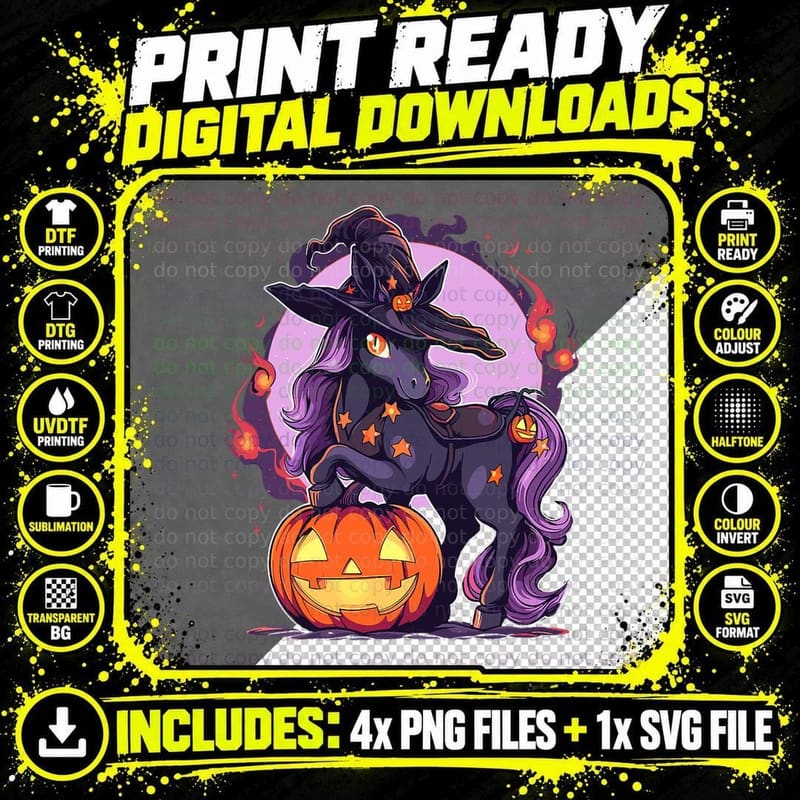 Halloween Horse Witch Hat Jack O Lantern Horse Rider Png SVG Digital Bundle