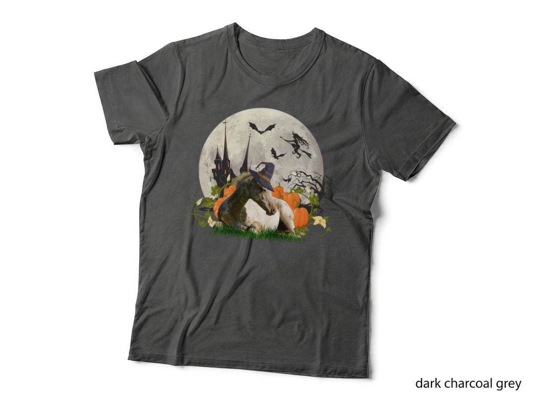 Halloween Horse with Witch Hat T-Shirt, Spooky Farm Animal Print