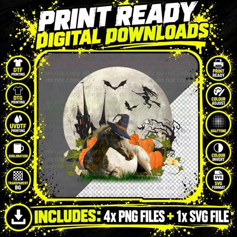 Halloween Horse with Witch Hat T-Shirt Png SVG Digital Bundle