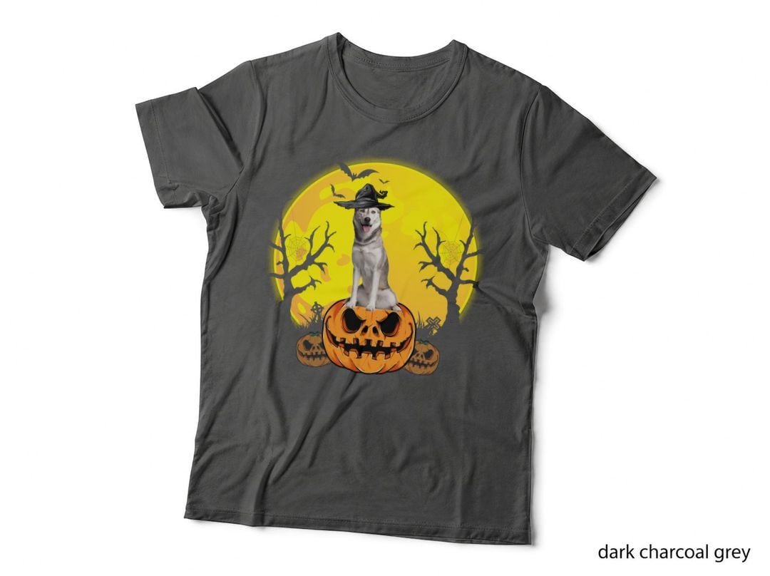 Halloween Husky Witch Hat T-Shirt, Spooky Pet Costume, Pet Lover Apparel