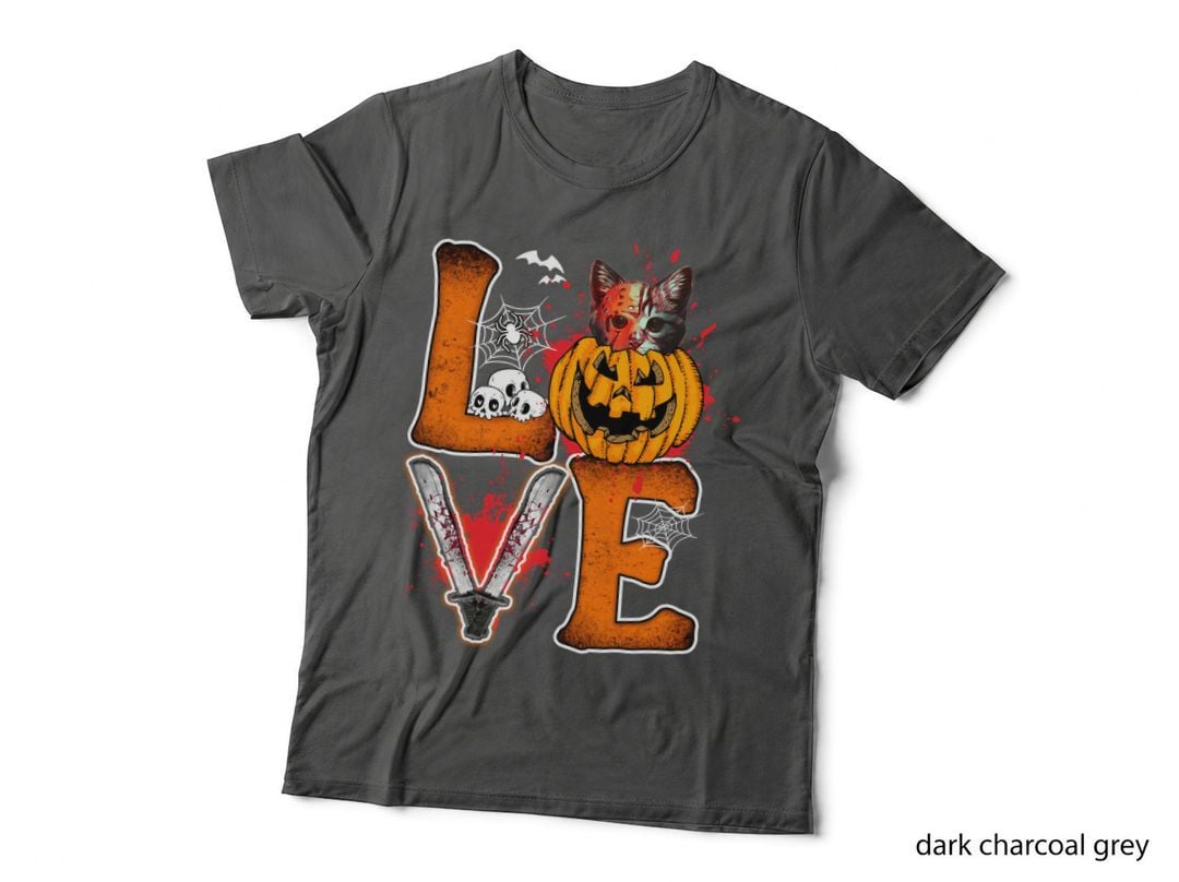 Halloween Love Cat T-Shirt, Gothic Horror Theme, Pet Lover Apparel