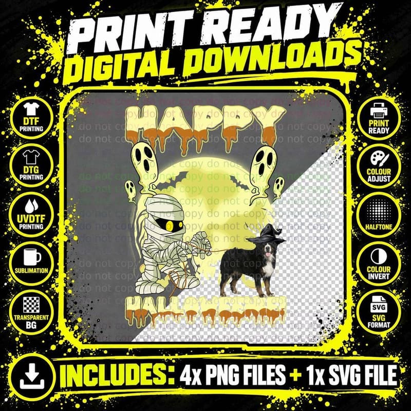 Halloween Mummy Bernese Mountain T-Shirt Png SVG Digital Bundle