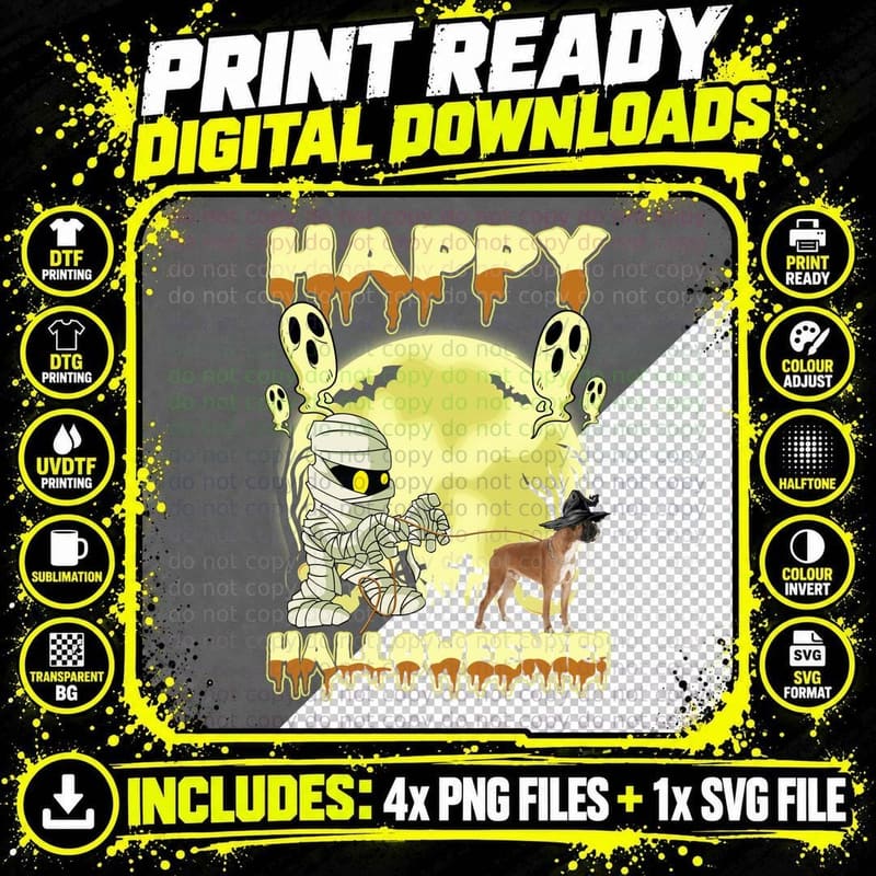 Halloween Mummy Boxer T-Shirt, Spooky Pet Costume Png SVG Digital Bundle