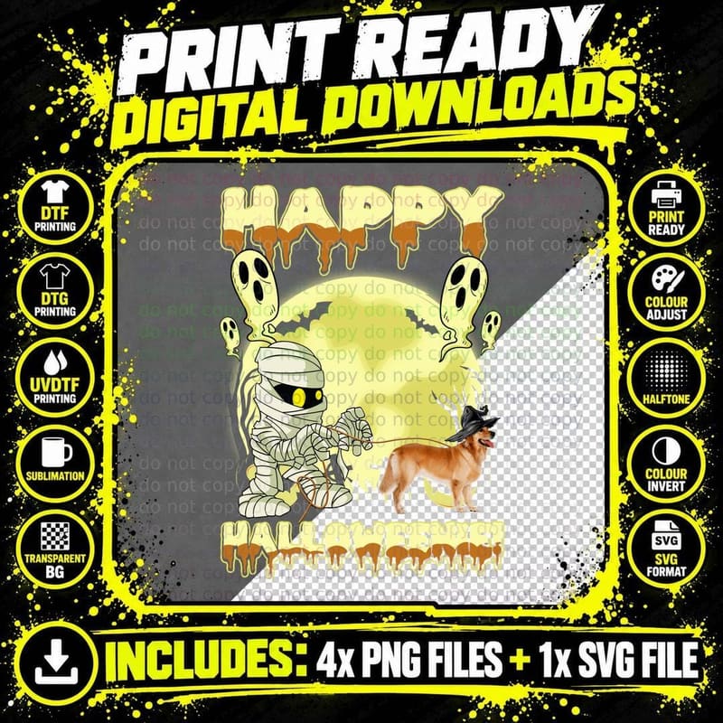 Halloween Mummy Golden Retriever T-Shirt Png SVG Digital Bundle