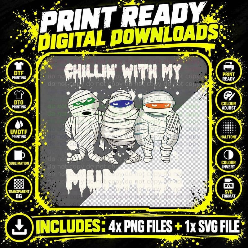 Halloween Mummy T-Shirt, Spooky Costume Print Png SVG Digital Bundle