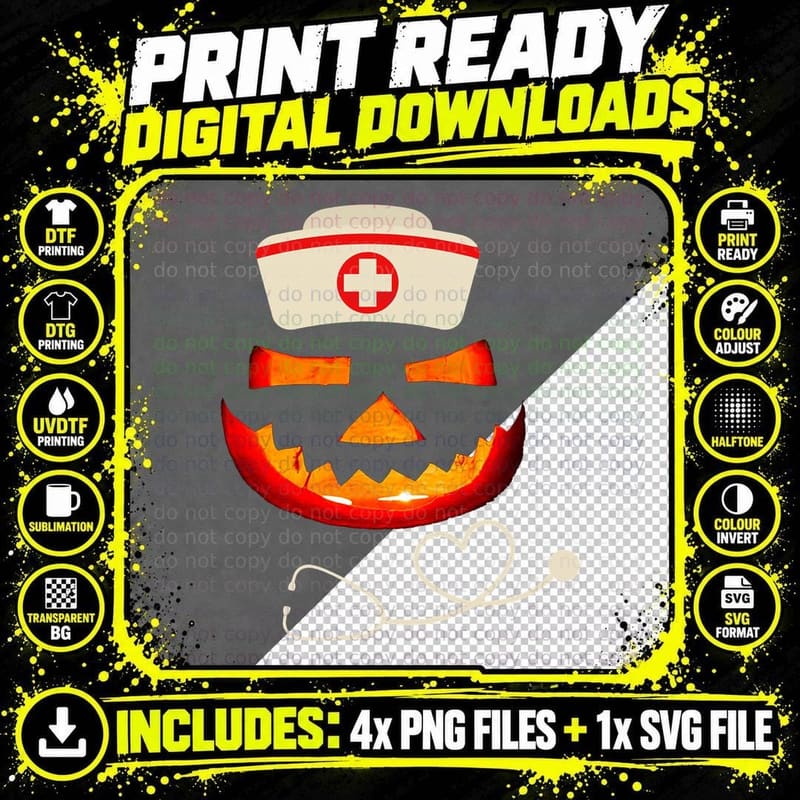 Halloween Nurse Pumpkin Carved T-Shirt Png SVG Digital Bundle