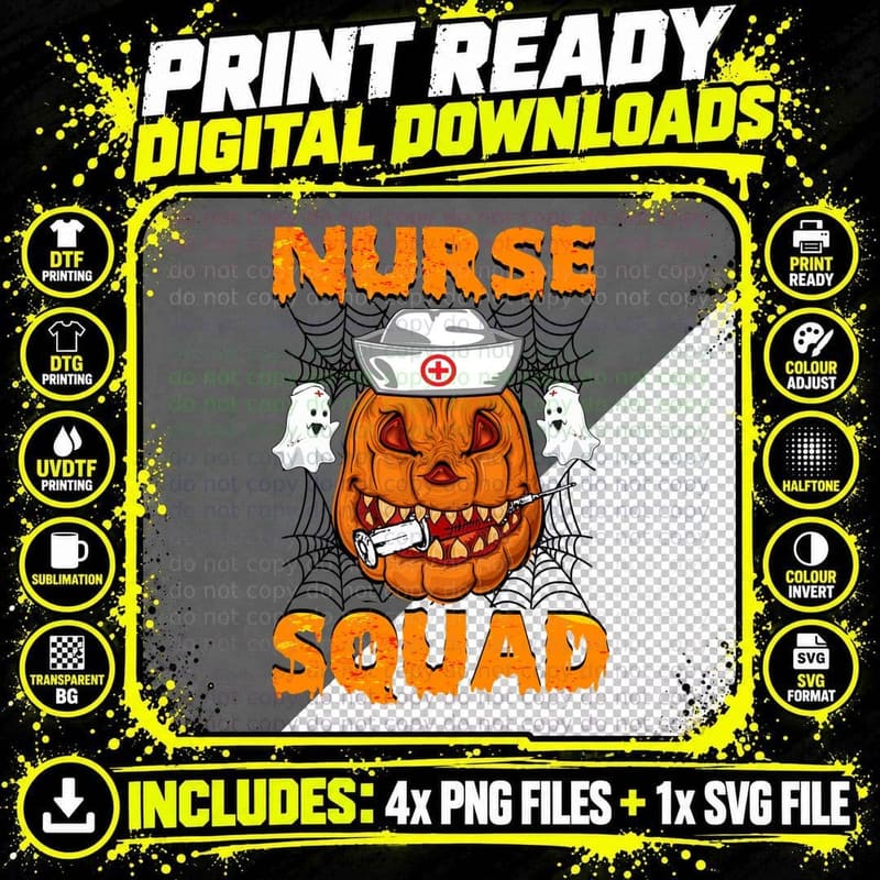 Halloween Nurse Squad T-Shirt, Spooky Nurse Costume Png SVG Digital Bundle