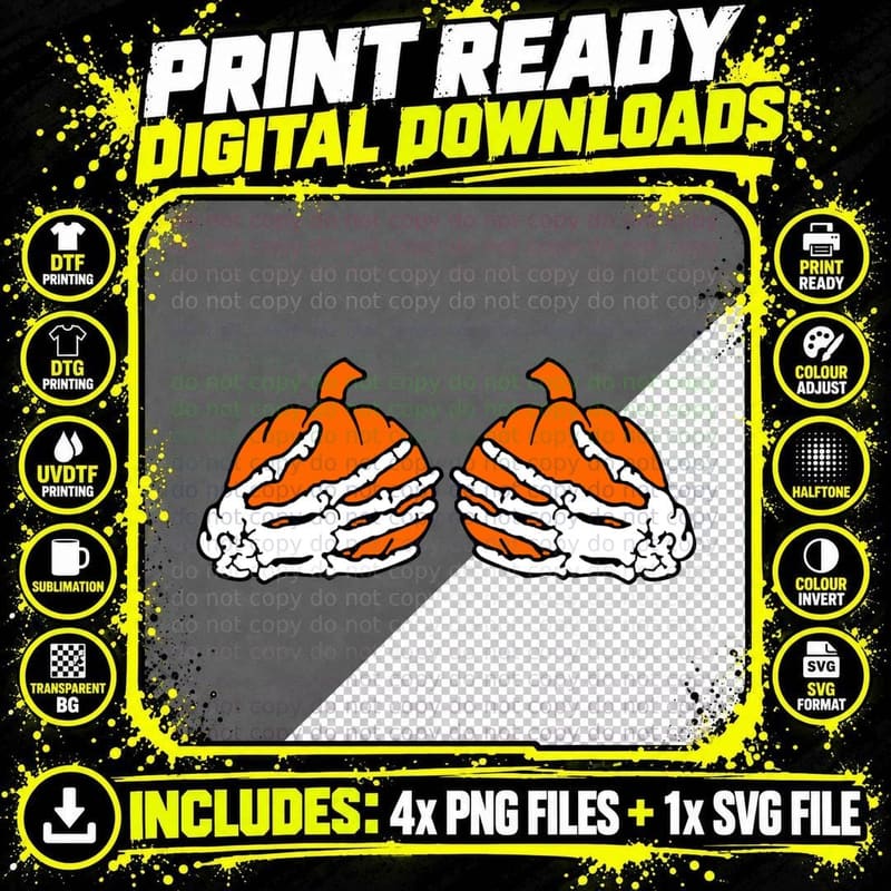 Halloween Outfit Pumpkin Skeleton Hands Sweatshirt Png SVG Digital Bundle