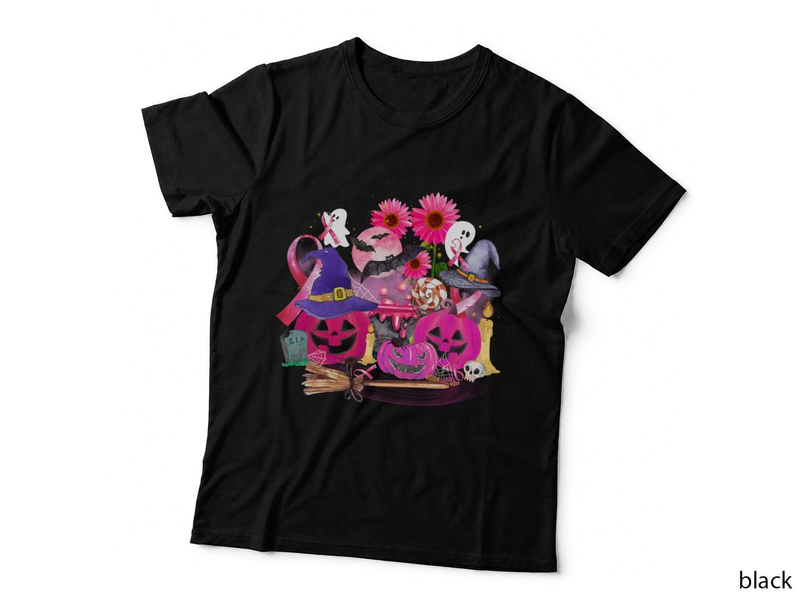 Halloween Pink Witch Hat T-Shirt, Spooky Halloween Theme