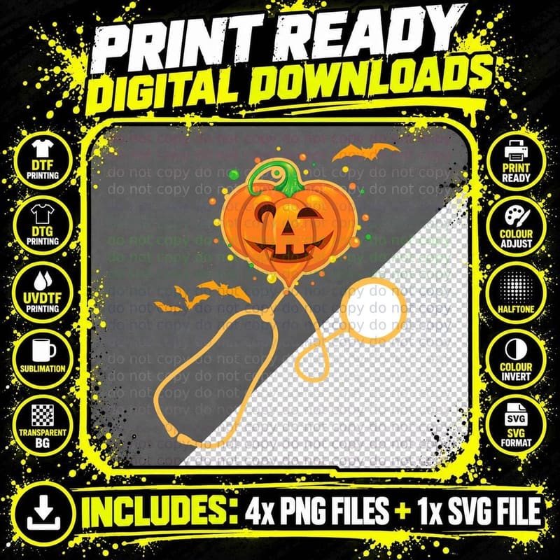Halloween Pumpkin Balloon T-Shirt, Spooky Party Theme Png SVG Digital Bundle