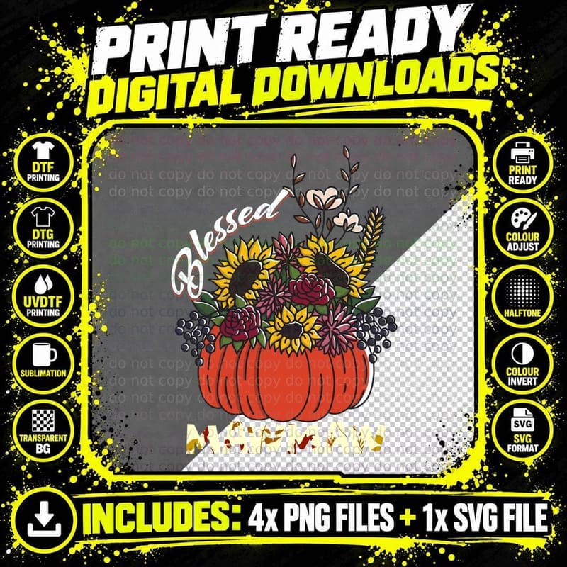 Halloween Pumpkin Bouquet T-Shirt, Fall Floral Print Png SVG Digital Bundle