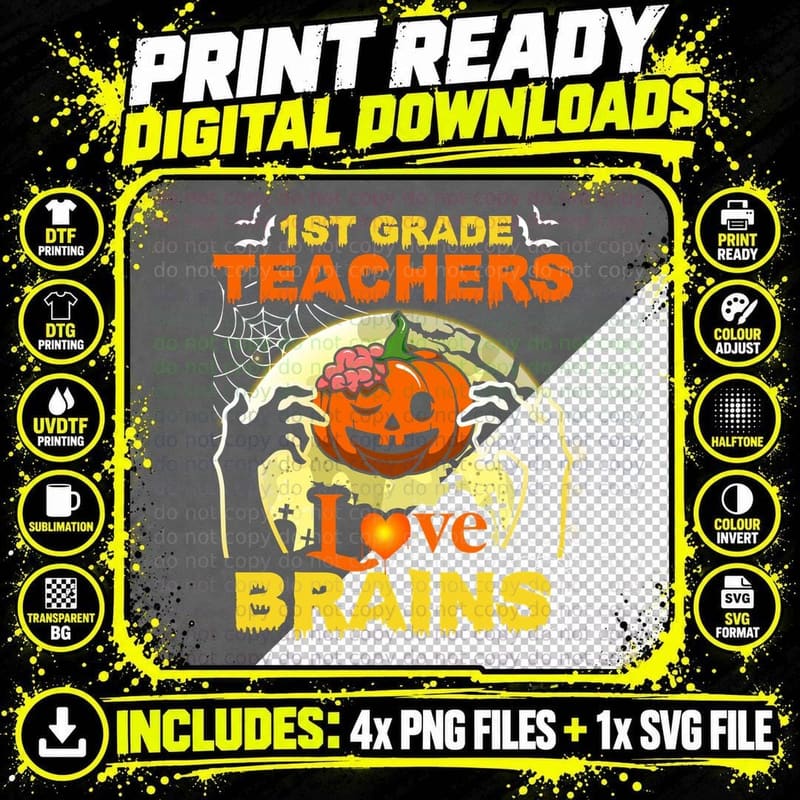 Halloween Pumpkin Brain T-Shirt, Spooky Halloween Design Png SVG Digital Bundle