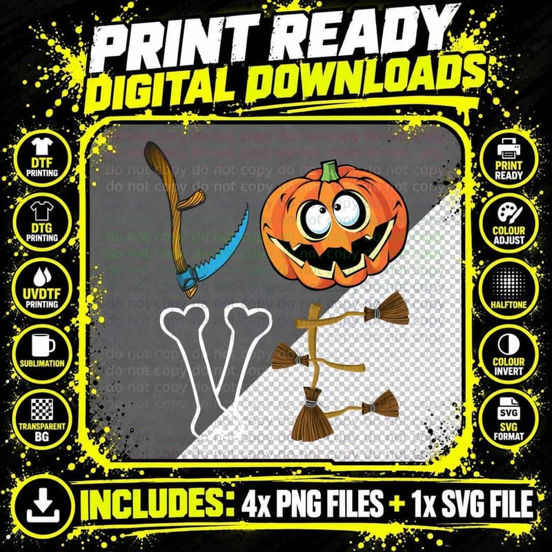 Halloween Pumpkin Broomstick T-Shirt Png SVG Digital Bundle