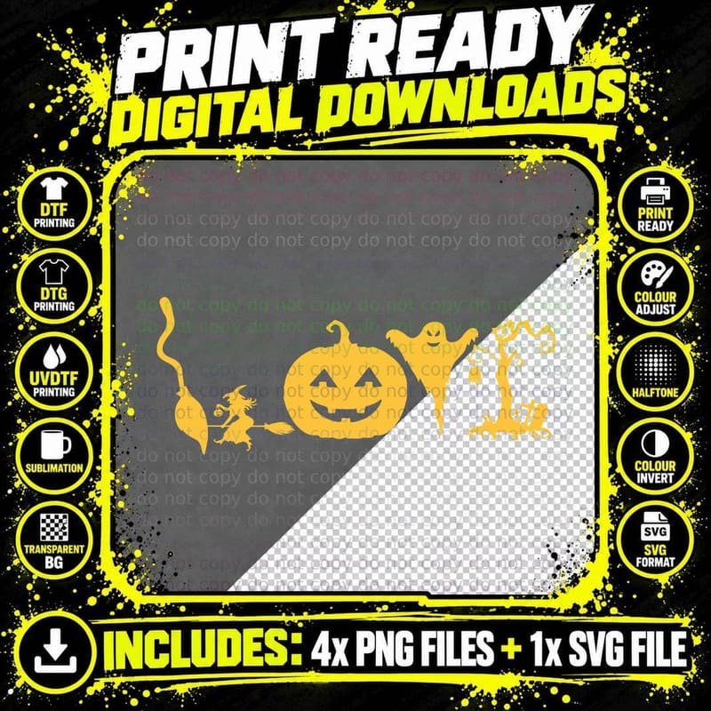 Halloween Pumpkin Ghost Witch T-Shirt Png SVG Digital Bundle