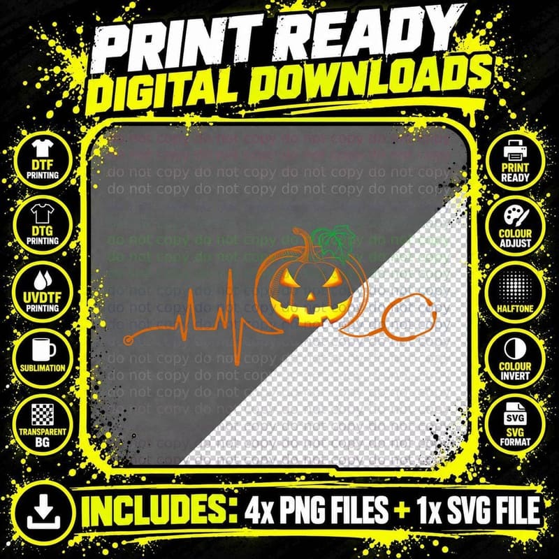 Halloween Pumpkin Heartbeat T-Shirt Png SVG Digital Bundle